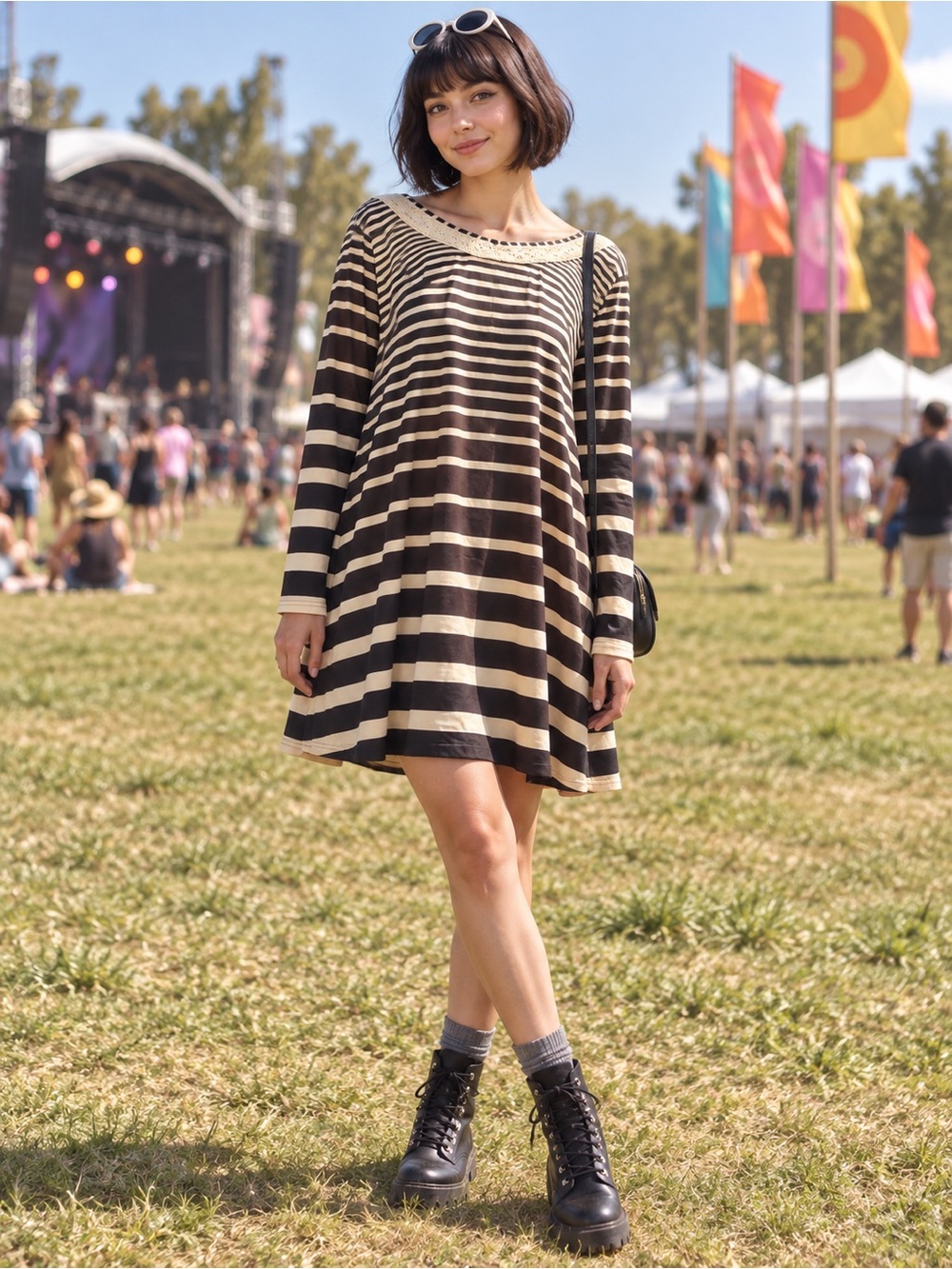 Black and Cream Stripe Lagenlook Dress